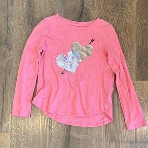 GAP Pink Long Sleeve Tee with Flippy Sequin Heart Design